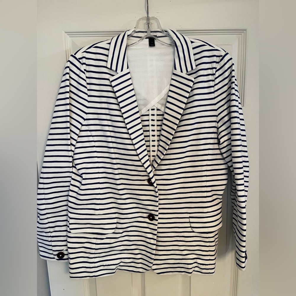 J. Crew White and Navy Striped Blazer